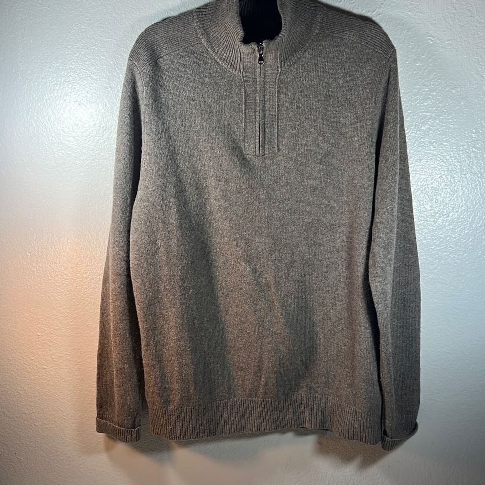 J. Crew Mens Slim Fit Sweater Long Sleeve 1/4 Zip Wool Blend Brown Gray Size XL